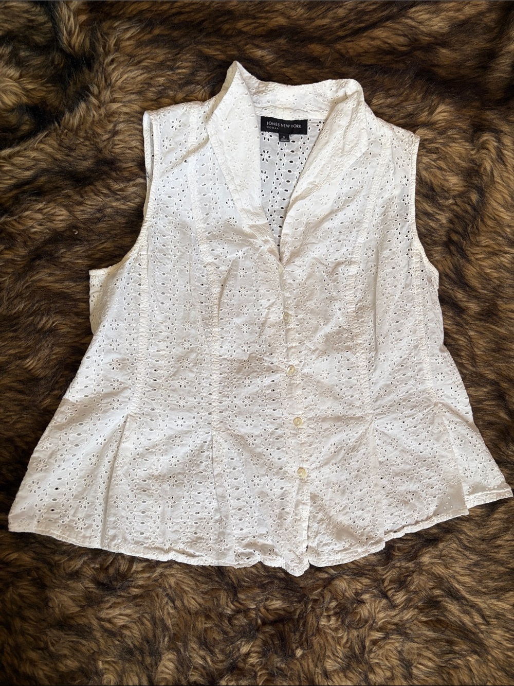 Jones New York White Sleeveless Eyelet Button-Front Blouse Size 1X